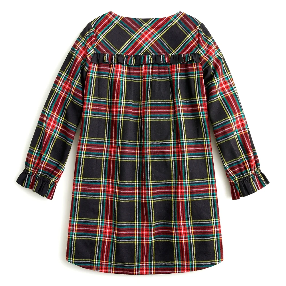 New! J Crew Crewcuts Girls Flannel Nightgown Black Tartan Plaid NWT